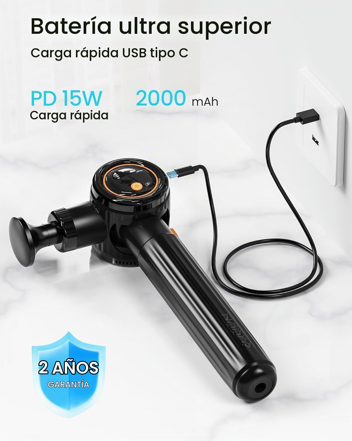 Pistola de Masaje Muscular,Napre Pistola Masaje Muscular con Mango Largo y 3 ángulos Ajustables,Massage Gun Pistola Masajeadora,6 Cabezales y Pantalla LED,Masajeador Muscular Cervical y Espalda,Negro