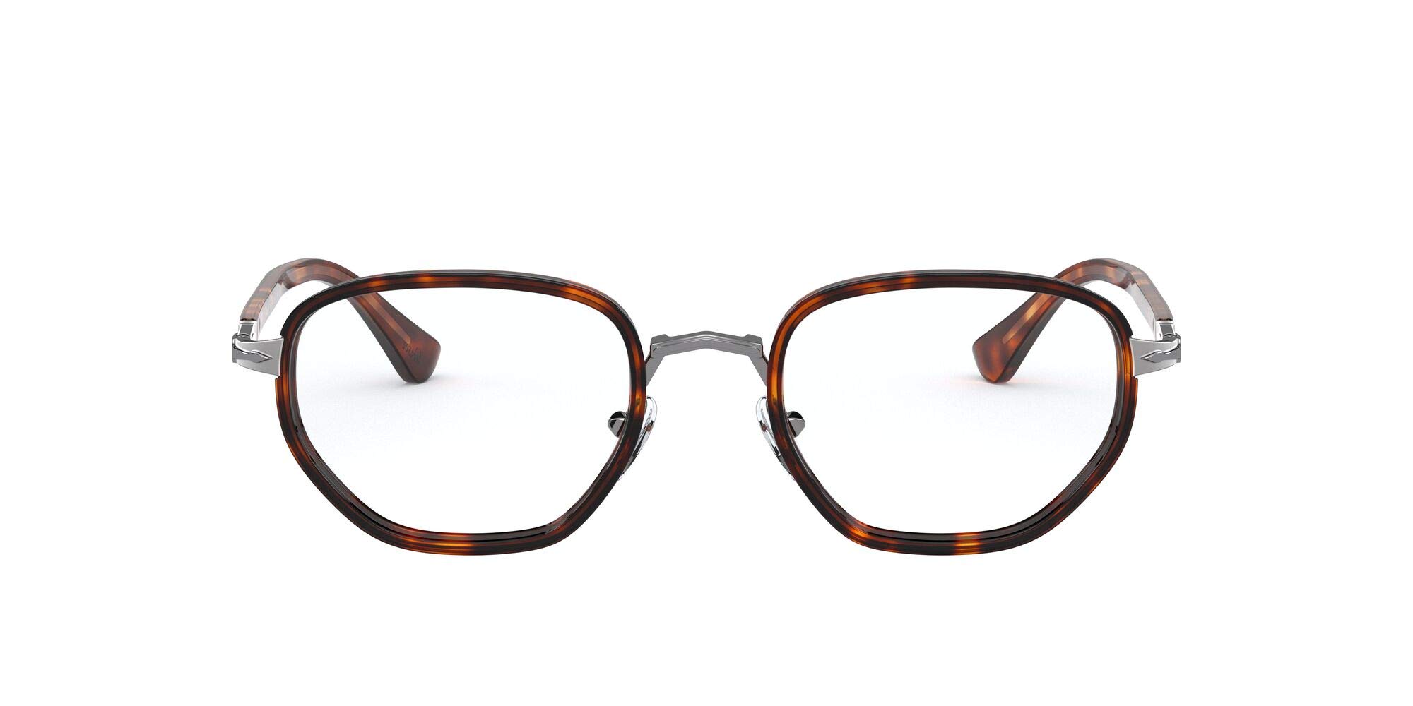 PersolPO2471V Round Prescription Eyewear Frames, Gunmetal/Havana/Demo Lens, 50 mm