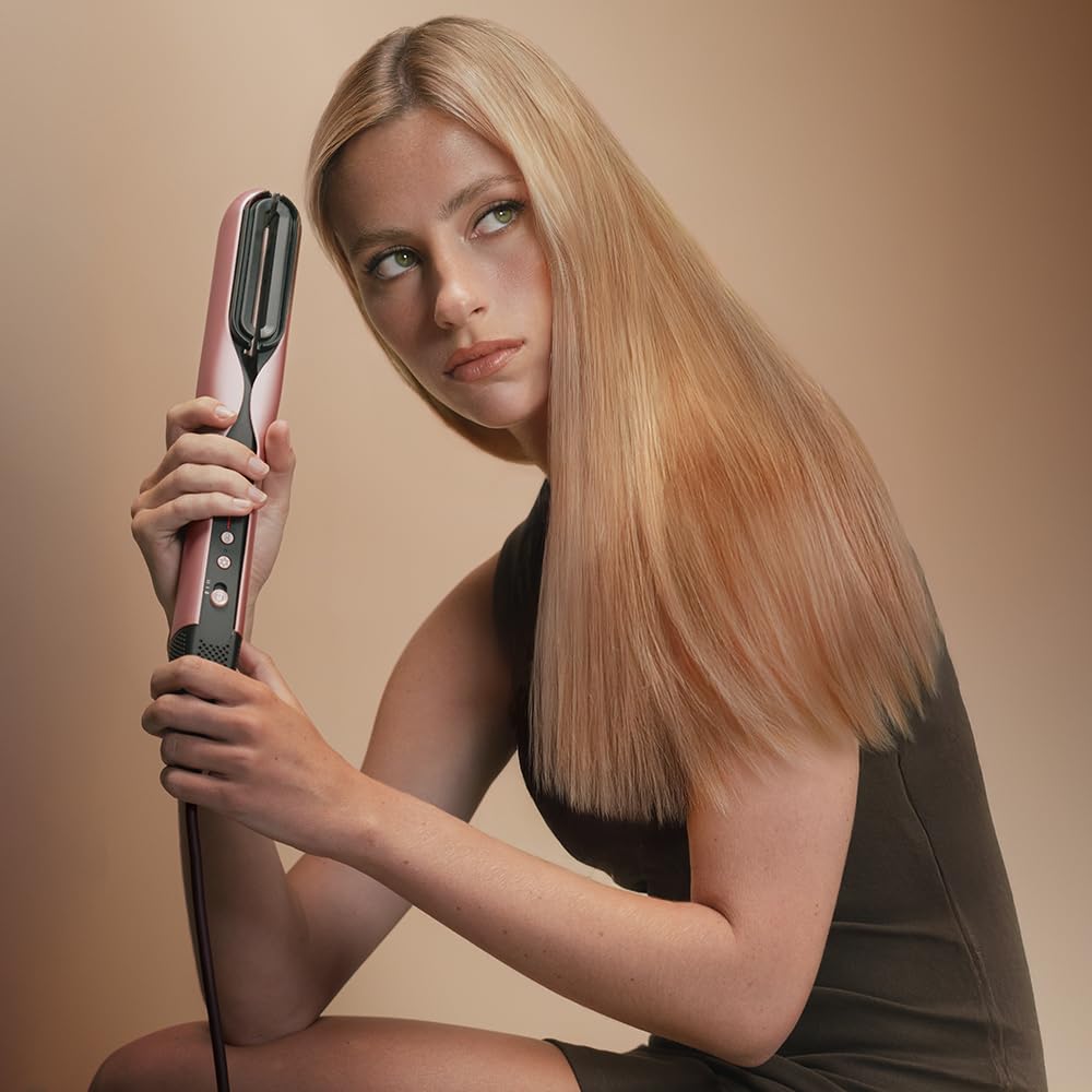Cecotec Plancha de Pelo con Aire AirLisse 2in1 ForceDry Champagne. 1120000RPM, Flujo de Aire 19,7 Litros por Segundo, 2 Cabezales Imantados, Plasma, Motor Brushless, 4 Temperaturas y 2 Velocidades