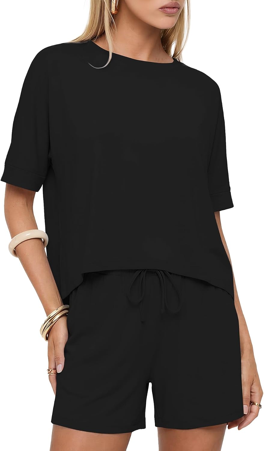 Darong Women's 2 Piece Shorts Set 2026 Summer Lounge Outfits Loose Casual Comfortable Tops with Pocket Shorts Matching Set