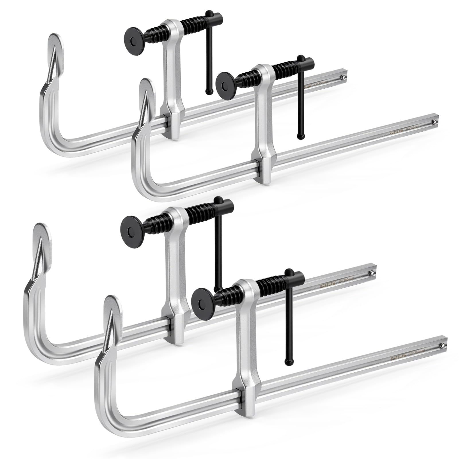 KRETLAW Bar Clamps 4-Pack, 300mm (12") Light-Duty Drop Forged Steel F Clamps (204 KGs) for Welding and Woodworking