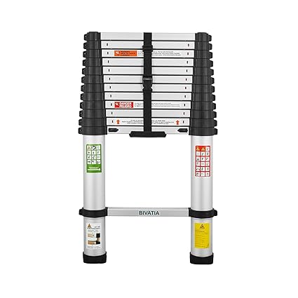 Bivatia 12.5 Ft Smartsafe Aluminum Telescoping Ladder: Telescopic Extension Ladder Retraction Collapsible Ladder Portable Folding Lightweight Ladder Type 1A with 16 ft. Max Reach