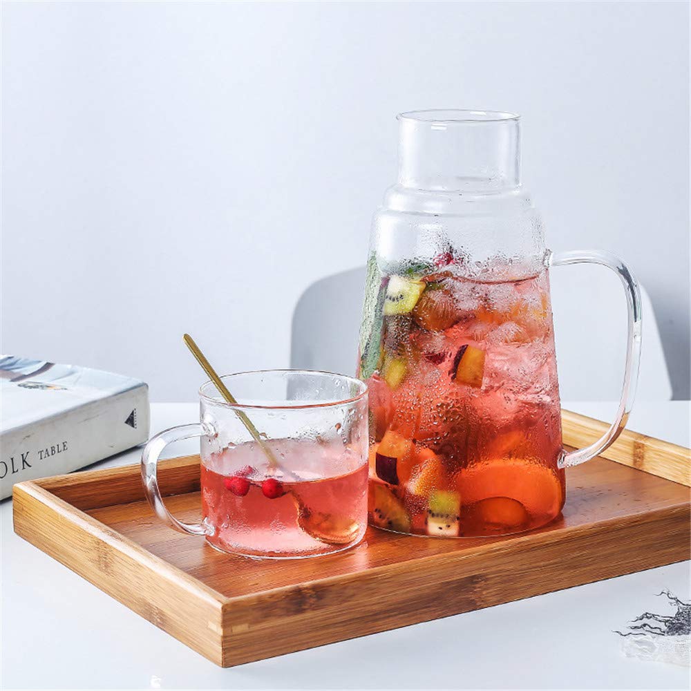 Caraffa, caraffa in Vetro termoresistente, brocca per Bevande in Vetro con Coperchio, per tè Freddo e Succo Fatti in casa - Ideale per Feste ed Eventi 1.2l