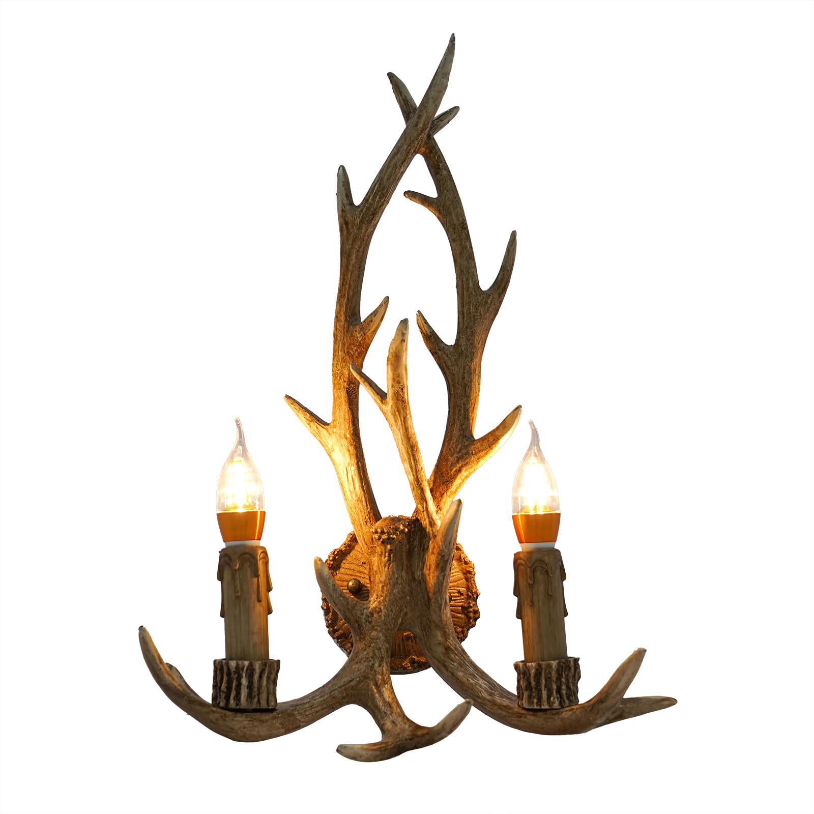 Lampadario da parete, Lampada da parete con corna di cervo, Con corna, Illuminazione in resina rustica, Set di luci LED 5W dimmerabili E14 calde, Illuminazione per corridoio in stile country e