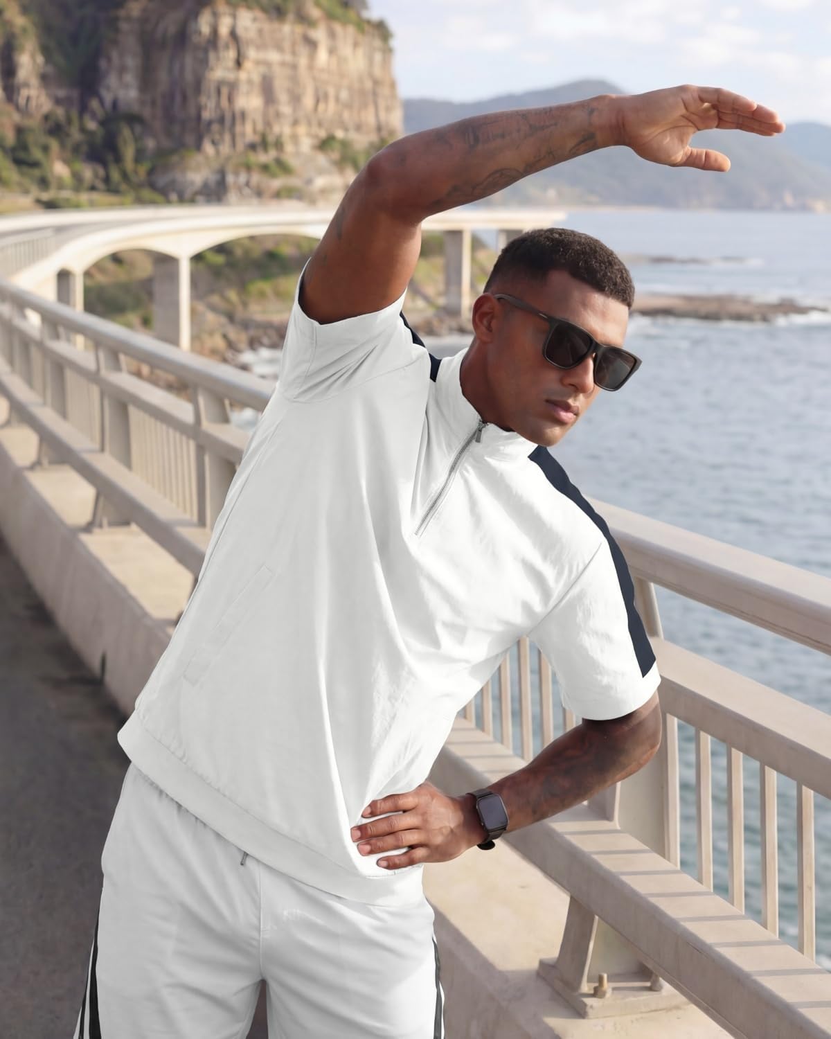 Opomelo Mens Cage Jacket Weather-Resistant Windbreaker Lightweight Short Sleeve Waterproof Workout Golf Polo Pullover - Image 3