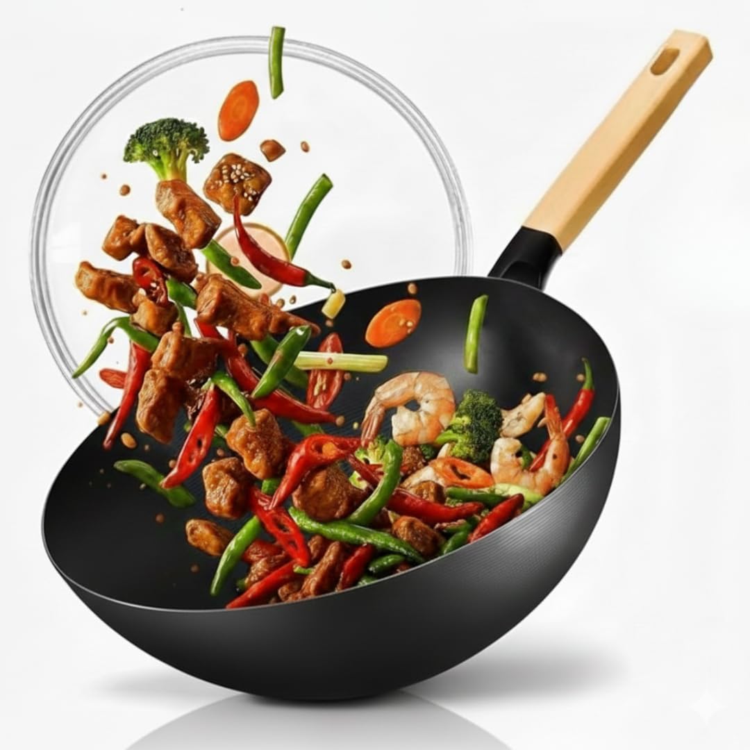 ANGORA BRANDS Wok Pan for Kitchen - Versatile Cookware - Good for Stir Fry - Nonstick Frying Pan