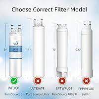 Vista 2 de WF3CB - Filtro de agua de repuesto para Pure Source 3, WF3CB, 706465, 242086201, 242069601, 242017800 Agua y hielo, altura de 9 pulgadas, paquete
