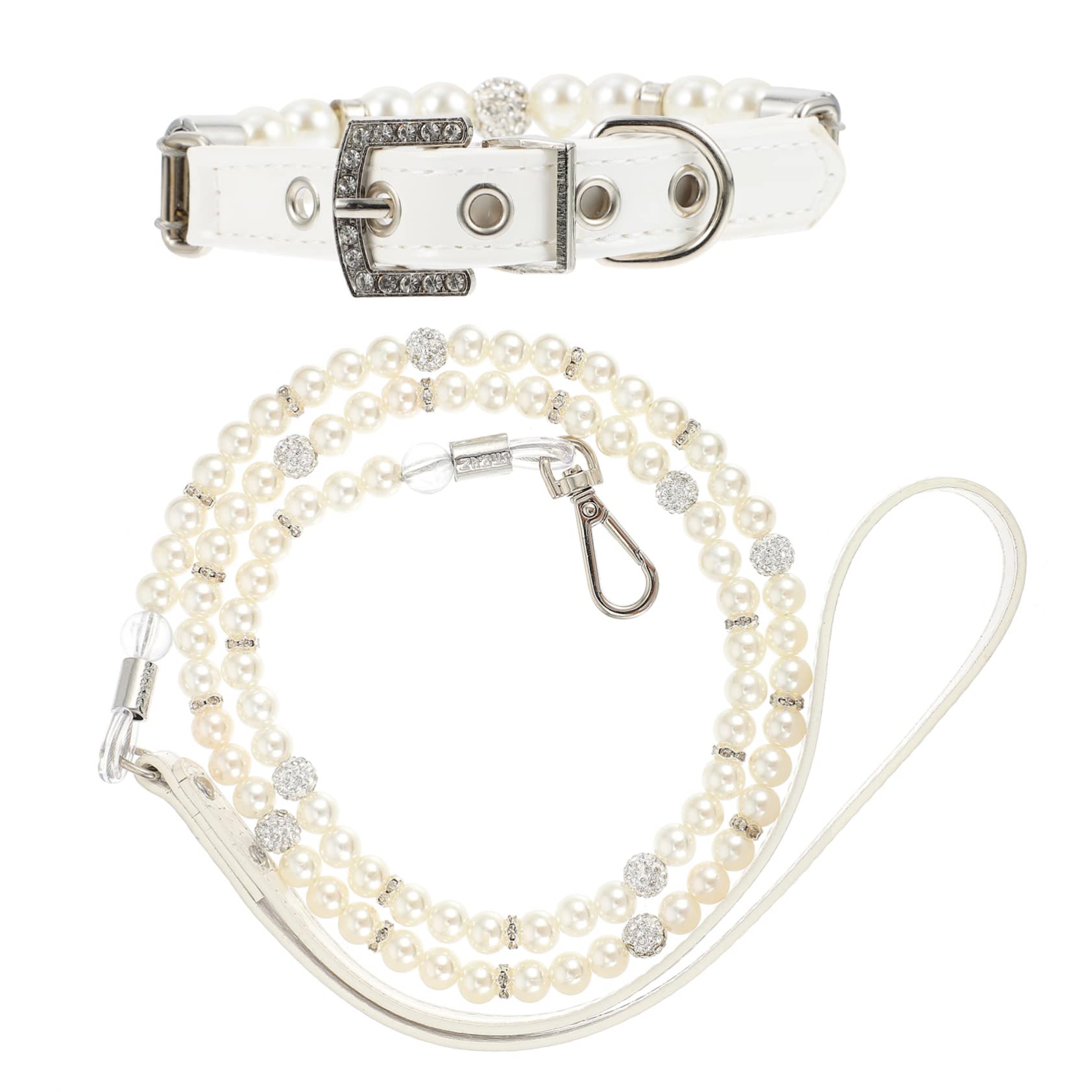 COLLBATH Set 2 Pezzi Collare e Guinzaglio per Cane Perle Regolabile in Pelle Pu per Cuccioli, per Addestramento e Feste di Animali Domestici