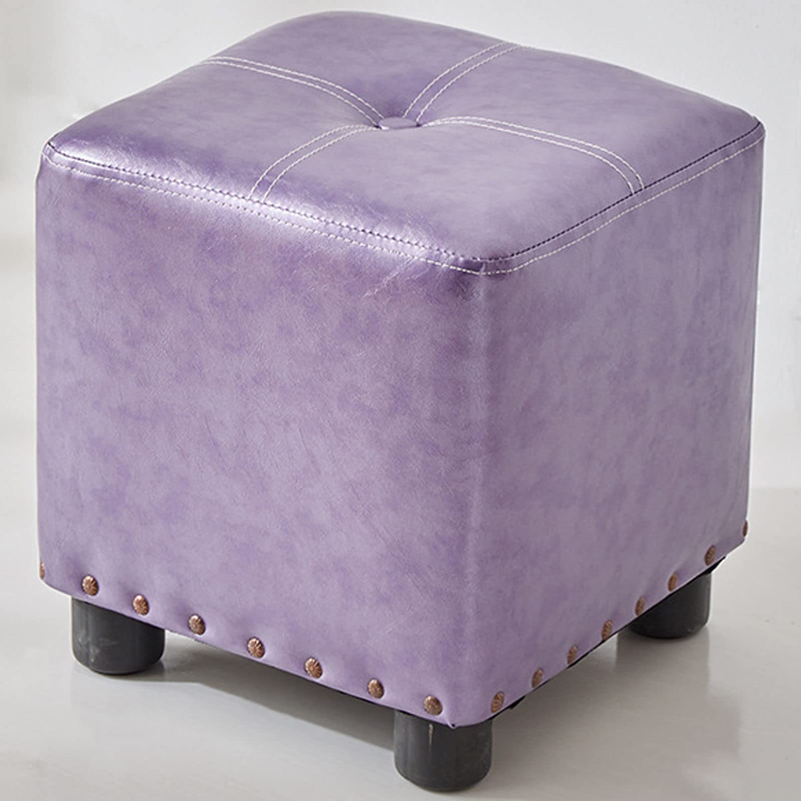 LMMIAOZ Deep Wine Square Ottoman Footrest with Soft Leather, Stackable Pouf for Living Room, Portable Cushioned Stool for Home Bedroom - 13.8"