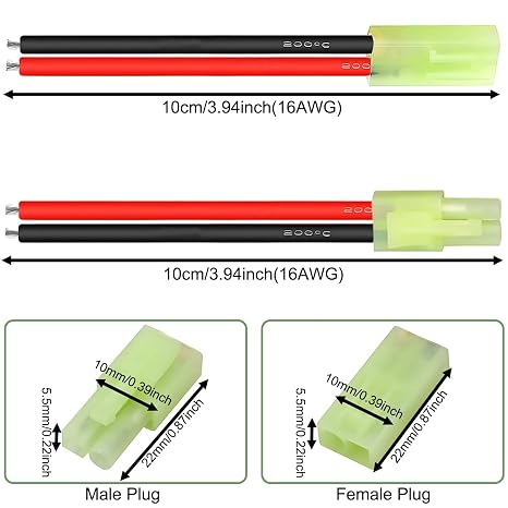 8 Pcs for Mini Tamiya Connector Cable for Mini Tamiya Plug Adapter 16AWG Male Female Extension Cable for-RC Lipo Battery Charger RC Car Boat Drone