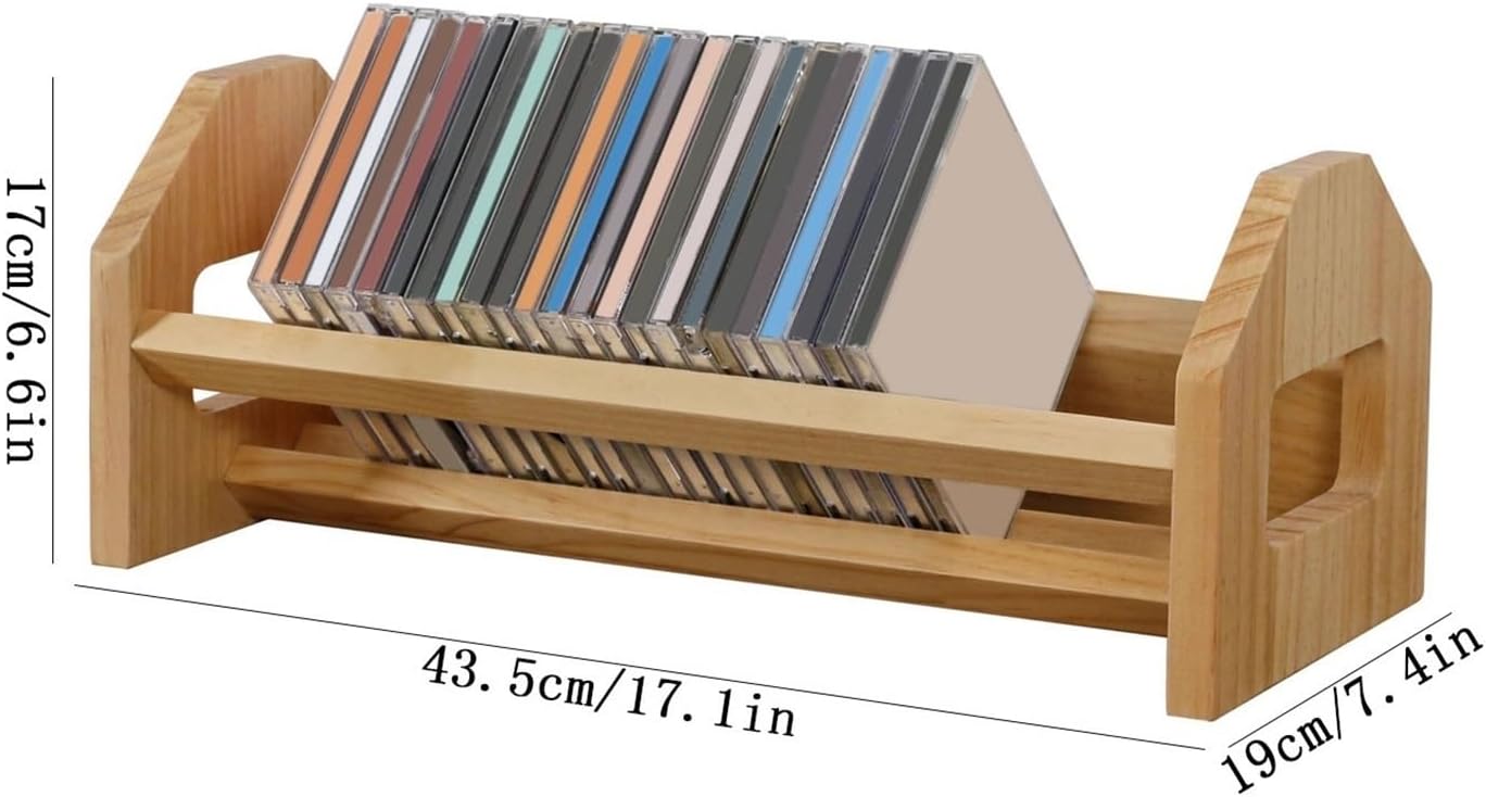 CD Holder Tabletop CD Record Display Rack Wooden Albums Storage Holder for Home Office
