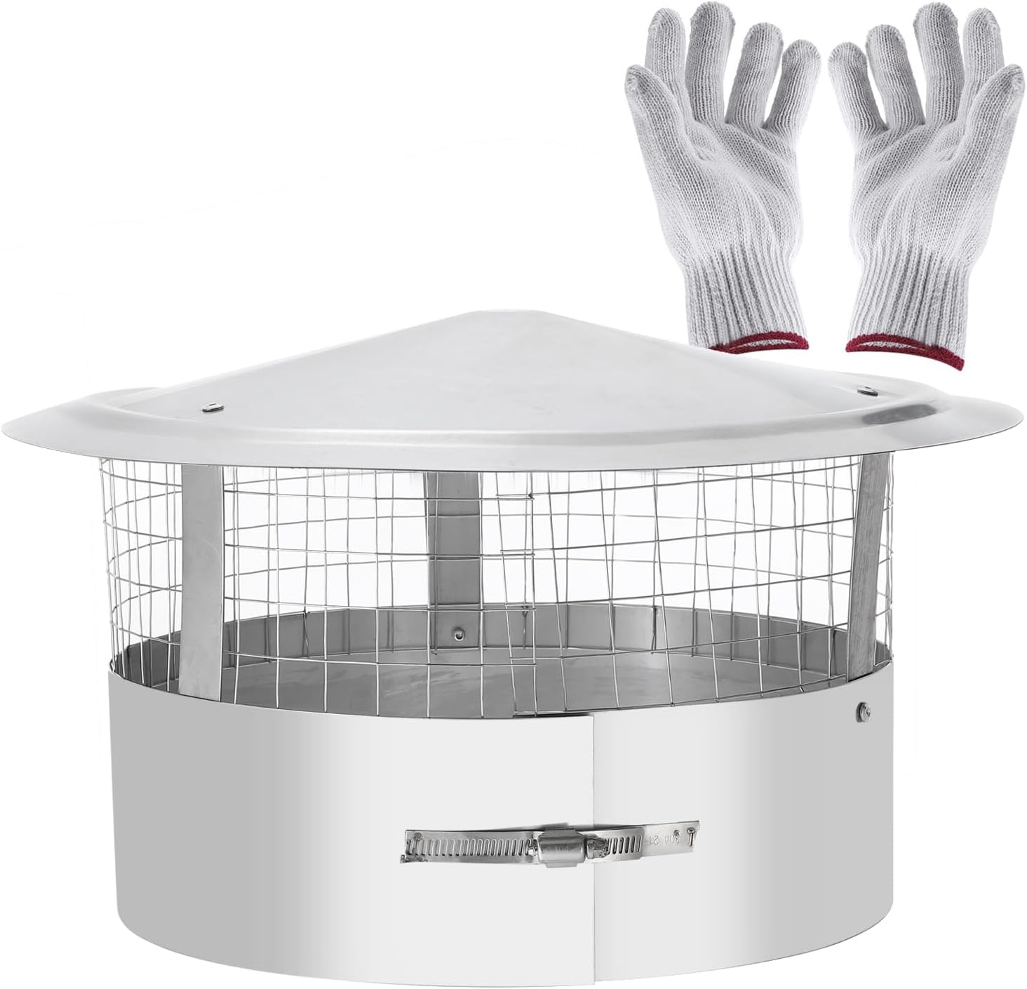 YOKIVE 1 Set 7-Inch Round Chimney Cap, Stainless Steel Cone Top Chimney Cap with Fastening Device with Screen with Glove | Stove Pipe Cap Stovepipe Finial Great for Outside Vent Roof