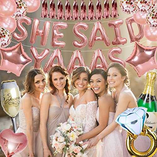 She Said Yes Decorations – Engagement Balloons Sign – Engaged Decorations Banner – Bachelorette Party He Ask She Said Yes Balloon – Engaged Ring Balloon Letter Bridal Shower Engagement Party Decor #TOP5