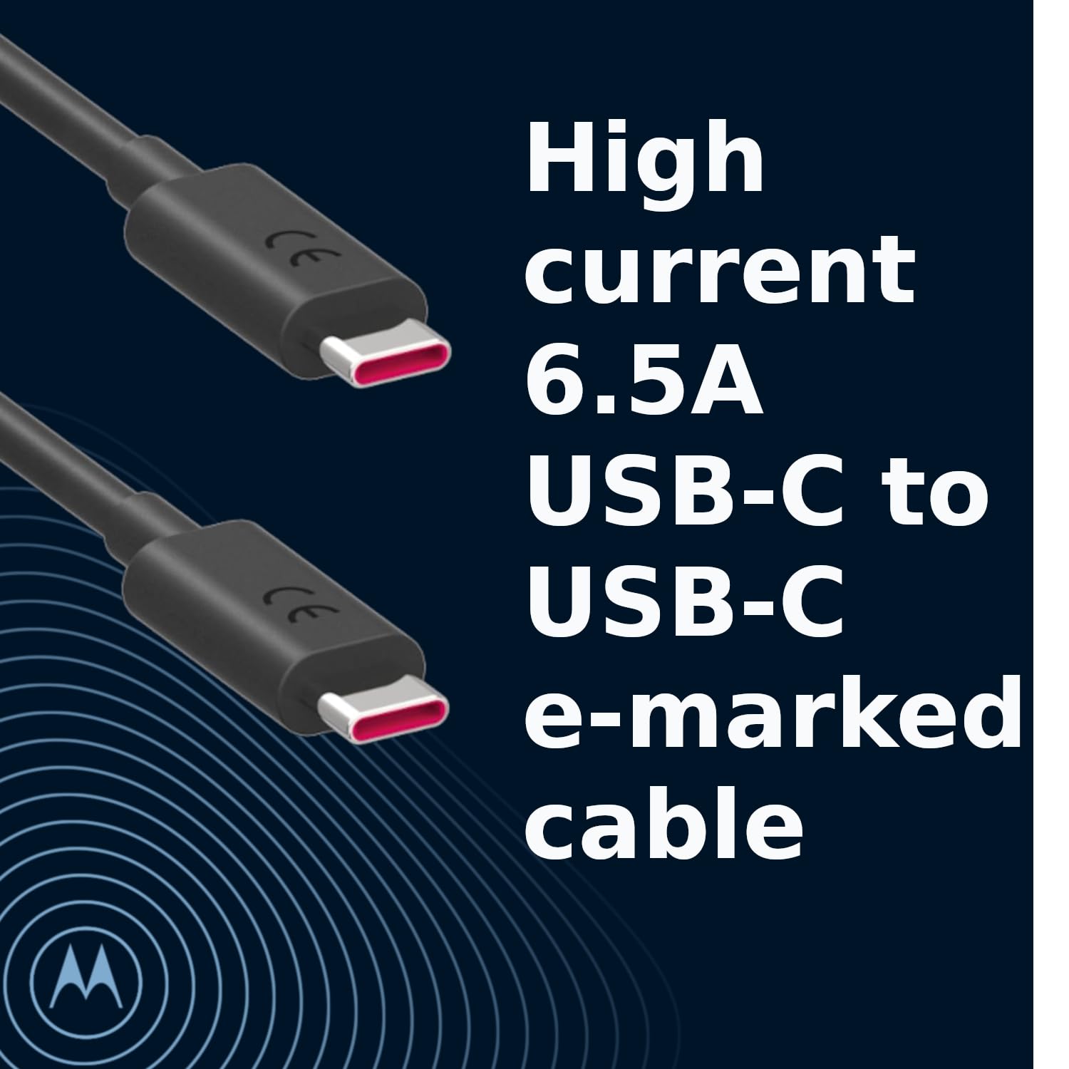 Motorola Chargers - Caricabatterie rapido TurboPower GaN a doppia porta da 125W con cavo USB-C a USB-C da 1 m, 6,5A, marchio E. IMPORTANTE: solo i prodotti Motorola originali riportano il logo "M".