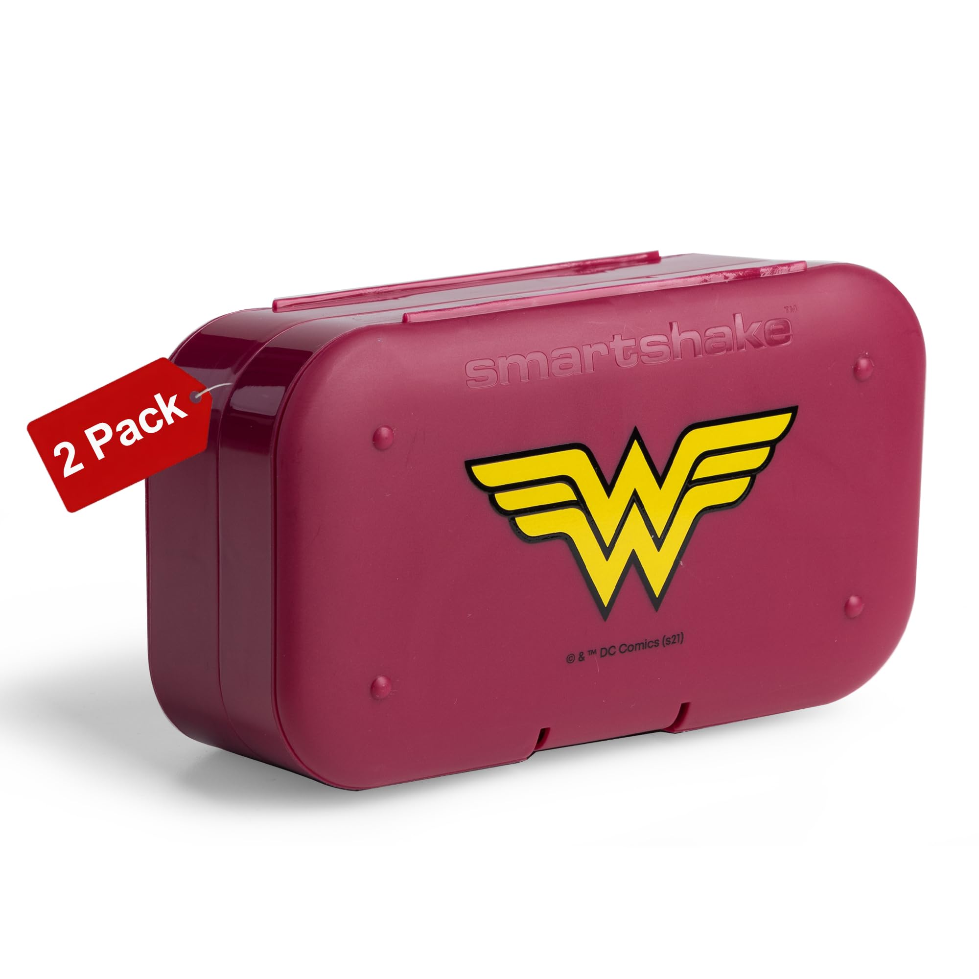 Smartshake Wonder Woman Pill Box Organizer (Pack of 2) - Portable Size, BPA Free & Phthalate Free - Medicine Storage Box for Daily Use - 7-Day Pill case for Travel, Vitamin and Supplement
