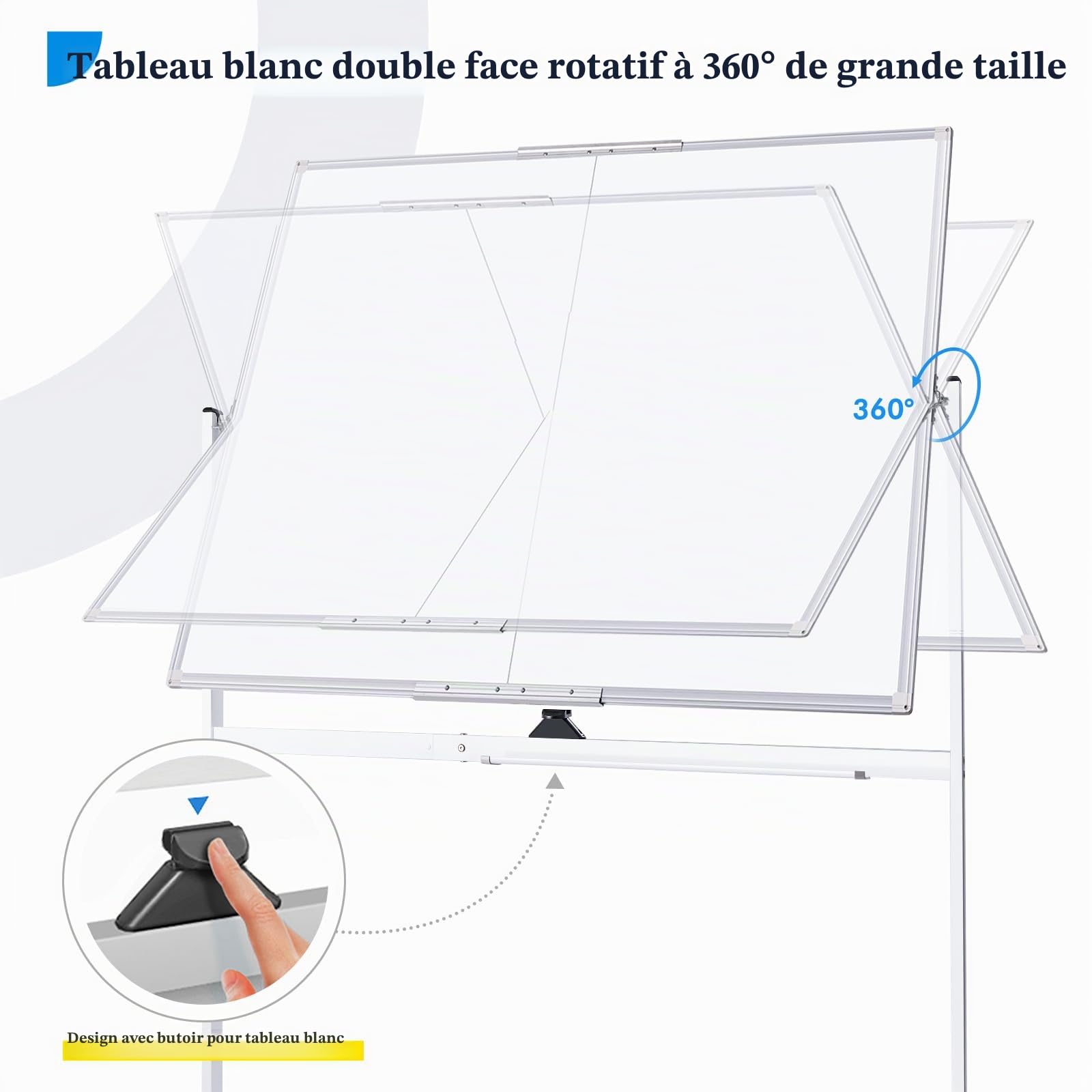 maxtek Tableau Blanc Mobile 150 x 120 cm, Grand Tableau Blanc Magnétique avec Supports, Double Face Effaçable à Sec, Cadre en Aluminium pour l'école à Domicile, le Bureau à Domicile, le Bureau
