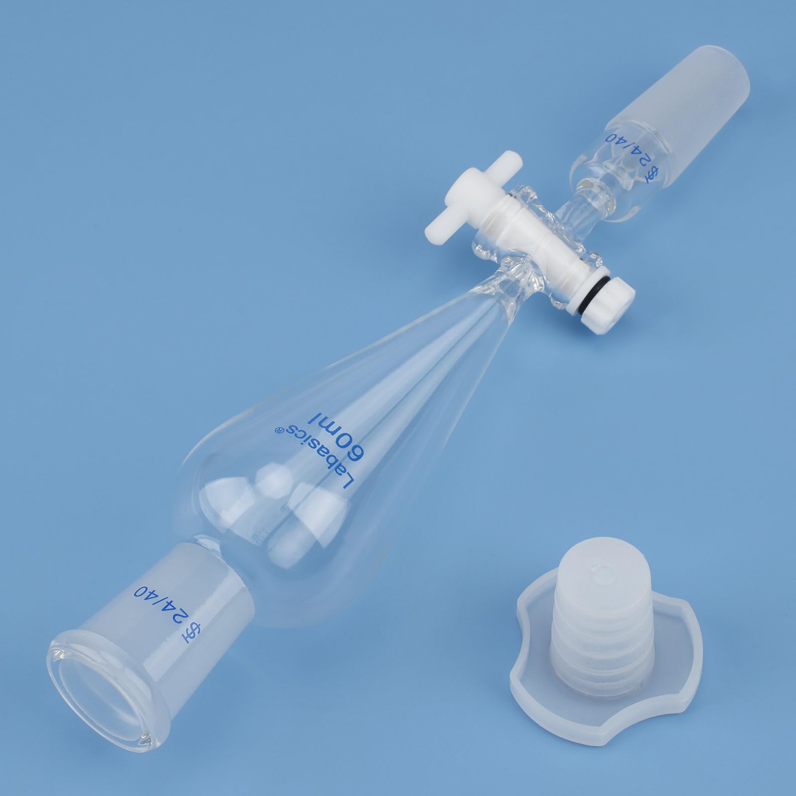 Labasics Imbuto Separatore Conico a Forma di Pera 60 ml con Rubinetto in PTFE, Vetro Borosilicato a Parete Spessa e Giunti 24/40