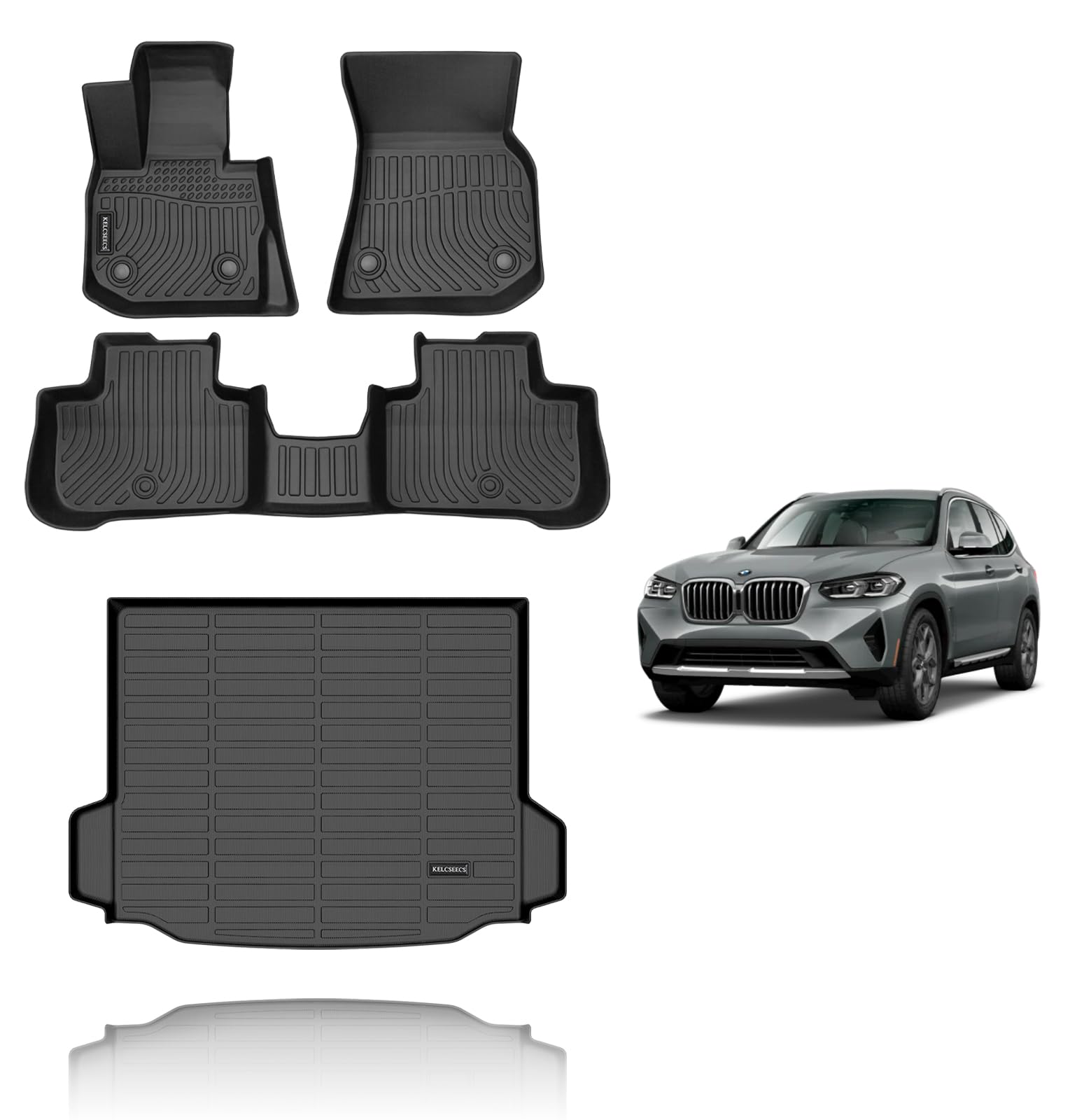 KELCSEECS Floor Mats & Cargo Liner Custom for BMW X3 2018-2024 (Only Fit Models with X3 Spare Tire) Car Mats Automotive Cargo Mat Floor Liners Trunk Mat X3 All Weather Floor Mats Trunk Liner Black
