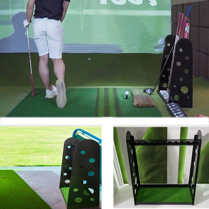 Organizador de palos de golf con alfombrilla de césped artificial, estante de exhibición de almacenamiento para el hogar u oficina, tiene capacidad para múltiples palos