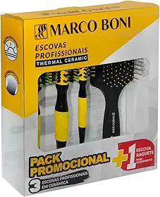 Marco Boni Kit Prof 3 Escovas Thermal Ceramic E 1 Escova Raquete Desembaraçante 6204 Amarelo 4 Unidades.
