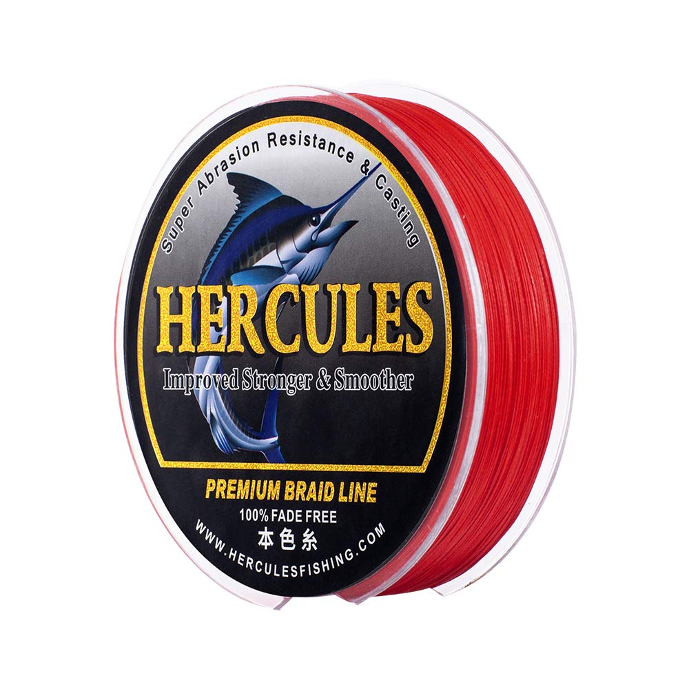HERCULES Braided Fishing Line, Not Fade, 2187 Yards PE Lines, 8 Strands Multifilament Fish Line, 80lb Test for Saltwater and Freshwater, Abrasion Resistant, Red, 80lb, 2000m