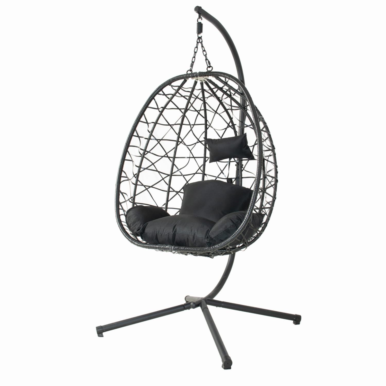 CONCEPT USINE | Fauteuil Suspendu avec Support en Résine Tressée | Design CUZCO Rotin Noir | Structure Acier Robuste | Coussins Déperlants & Amovibles | Balançoire 1 Place | Intérieur & Extérieur