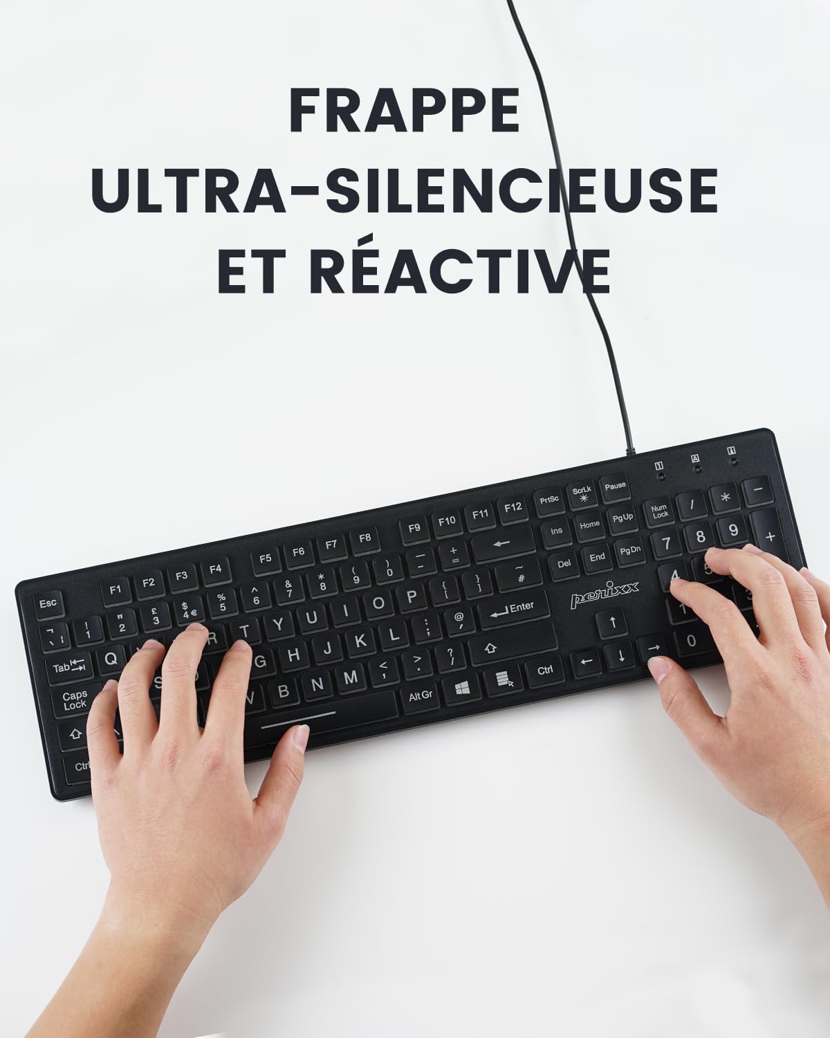 Perixx PERIBOARD-317 Clavier Rétroéclairé Filaire USB, Touches à Membrane, LED Blanche, AZERTY Français, Windows Compatible