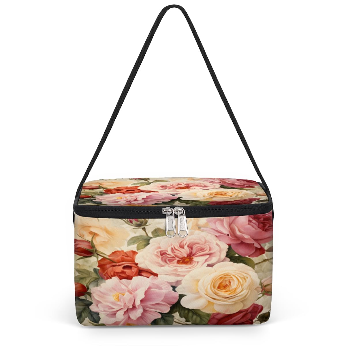 Roses Floral Lunch Bags for Women Men 9 Cans, Hot & Cold Food Delivery Bag Insulated Grocery Bag Insulated Lunch Box Beautiful Flowers Cooler Bag for Office Work Picnic Beach