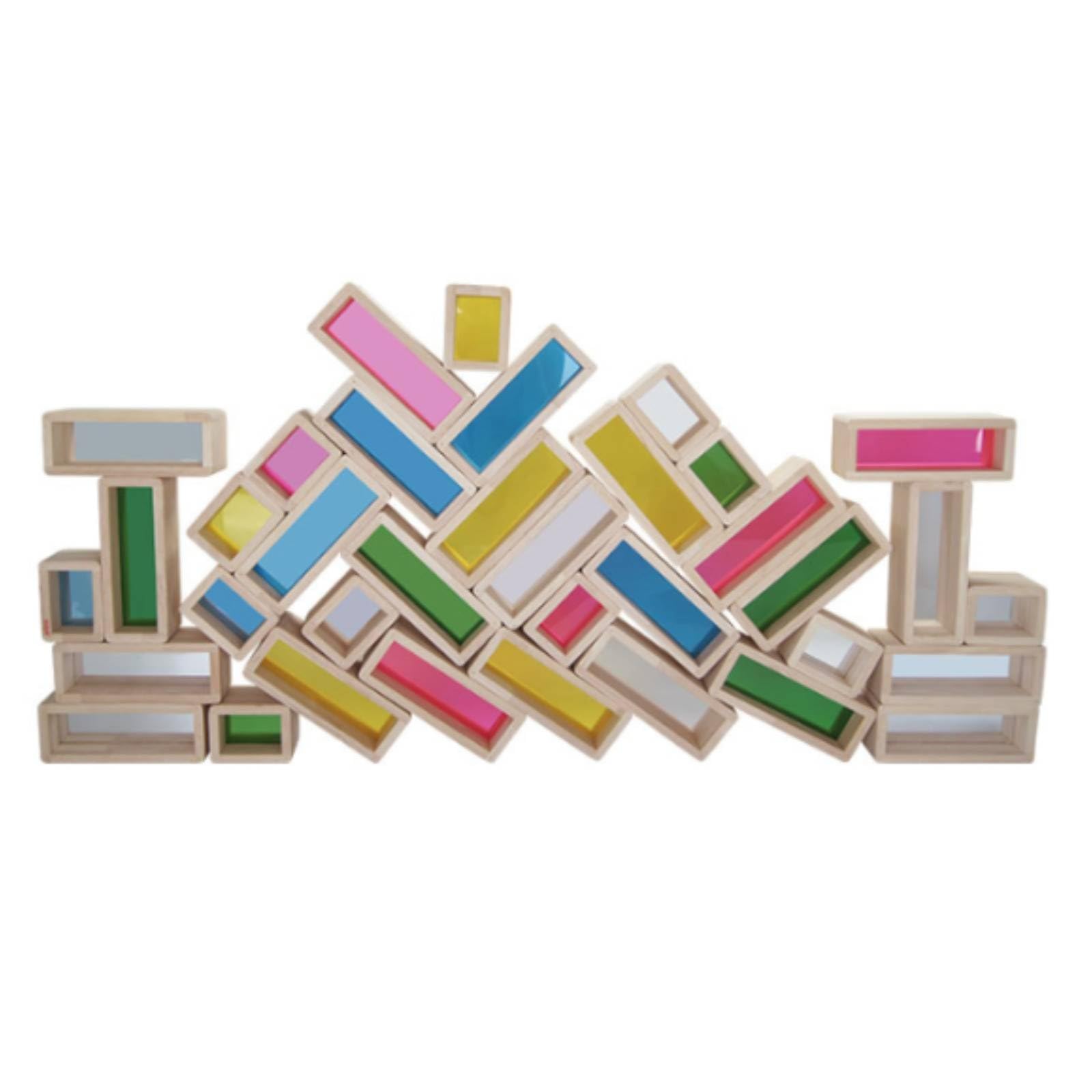 36 Stück Kinder Lernbausteine Holzbausteine Steckbausteine Konstruktionsklötze mit Glatter Oberfläche Und Farbwechselnden Acrylfenstern für Räumliches Denken für Unterricht Kita Spielzimmer
