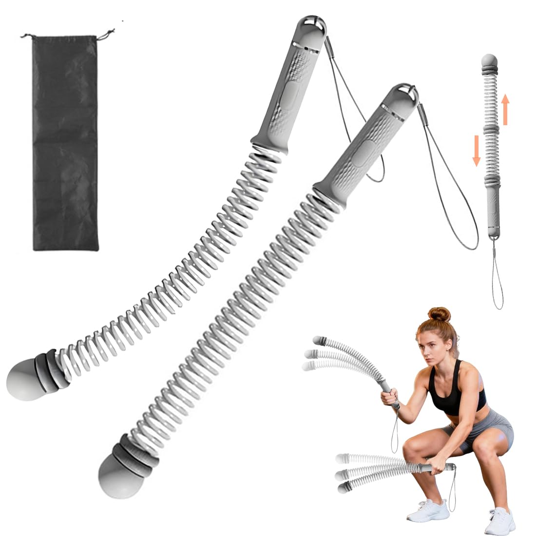 Wrqioo Men's Grey Weighted Battle Ropes Ropeless, 2Pcs Cordless Weighted Battle Ropes With Adjustable Weights, Quiet Portable, Fat Burning & Cardio For Wo