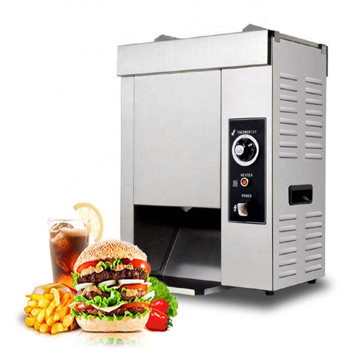 Tostapane a nastro commerciale da 2000 W, macchina automatica per cuocere hamburger, regolazione della temperatura su un'ampia area 0-320 ° C, corpo in acciaio inossidabile e facile da pulire, per uso