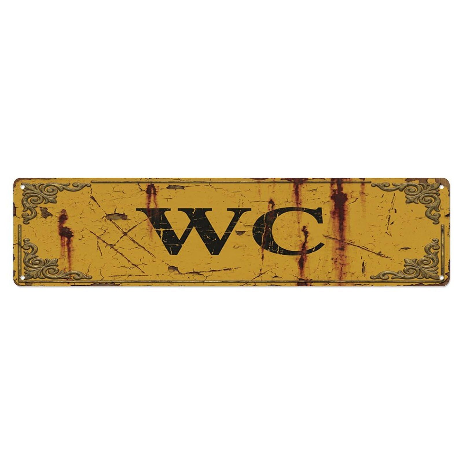 Shabby Nostalgic Biergarten Washroom Toilet(WC) Door Metal Tin Skinny Sign Plaque Wall Decor for Cafe, Club Bar, Office, Home Garden Metal Poster 4x16Inch