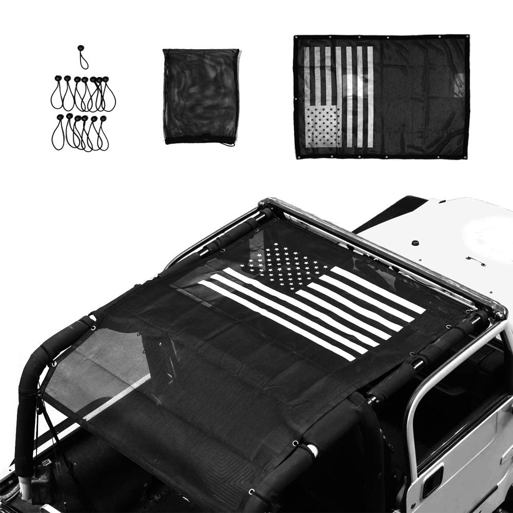 Top Roof Mesh Sunshade Net for Jeep Wrangler TJ Bikini Safari Rubicon with US Flag(1996-2007)