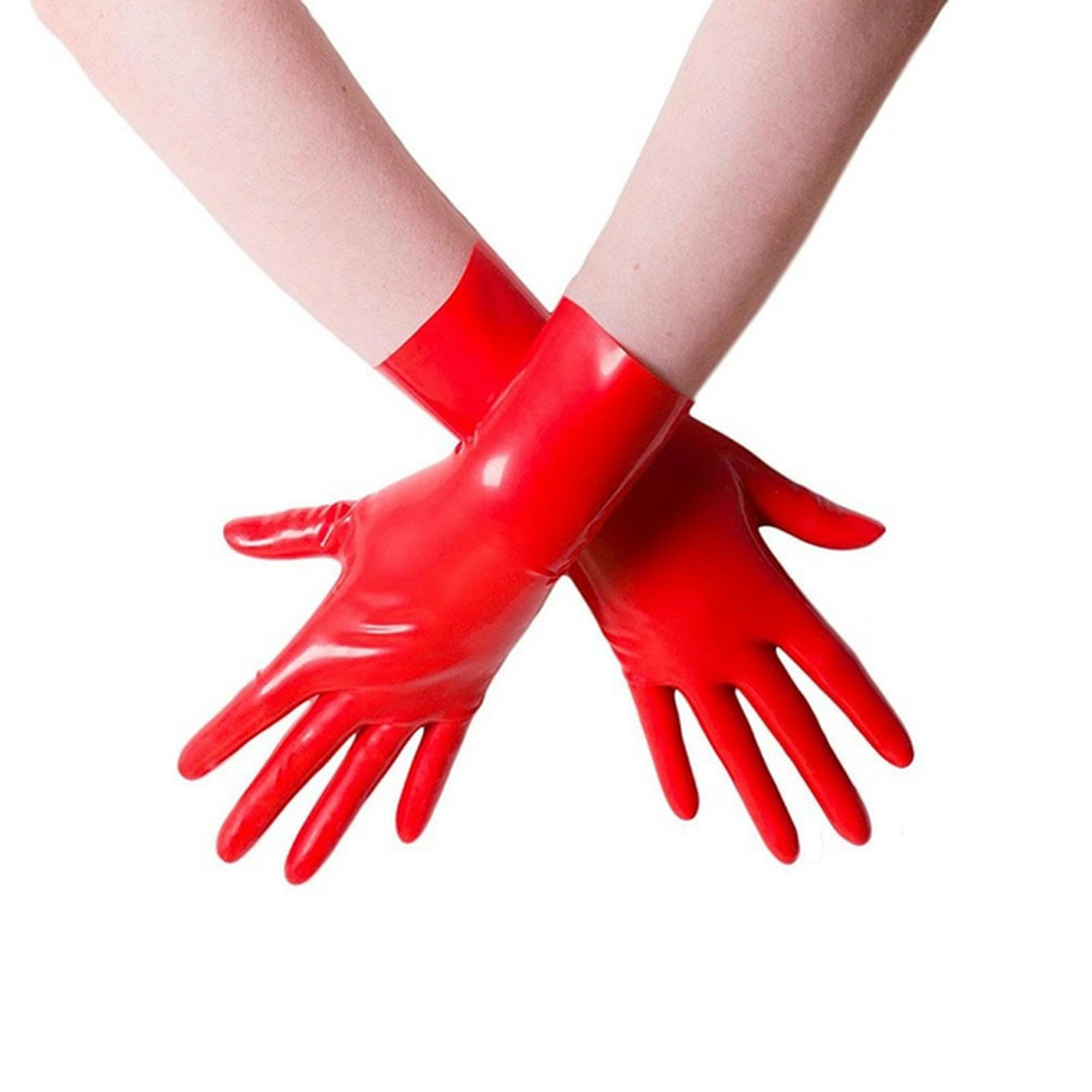 WILsem Seamless Unisex Black Red Short Latex Gloves Mittens Finger Wrist Length