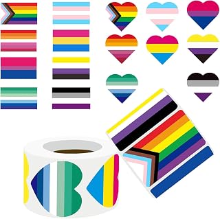 MEPLUM Pride Stickers 1000 PCS, LGBTQ+ Heart & Flag Stickers Pack Roll for Transgender Lesbian Bi Nonbinary Gay Pan ACE Stuff Parade Accessories Present (500 Pieces Per Roll)