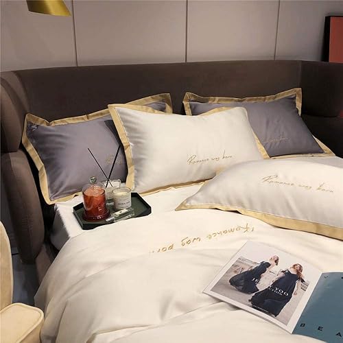 Miniatura 3 de Geekcook Juego de edredón doble, refrescante y sedoso de Tencel, ropa de cama bordada de cuatro piezas para camas individuales y dobles, Almidón de