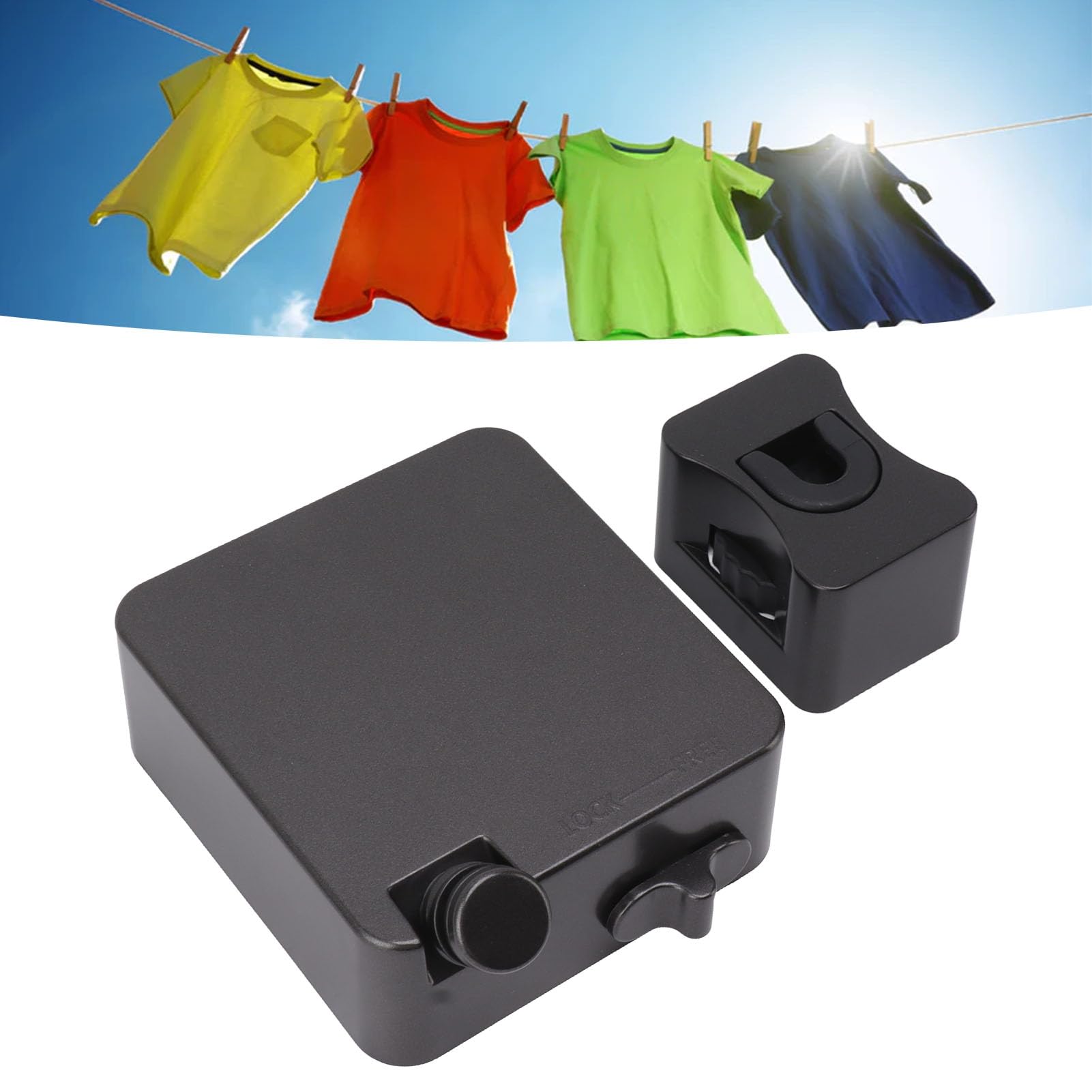 Tendedero retráctil de acero inoxidable 304, ajustable, 6 m, carga de 55 libras, para interiores y exteriores, diseño a prueba de golpes, para balcón, lavandería, viajes (9026B, negro)