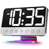 Digital Alarm Clocks for Bedrooms: Large Bold Number 5 Brightness Dimmer - Easy to Read Across The Room - 5 Alarm Sound 8 Night Light - Silver