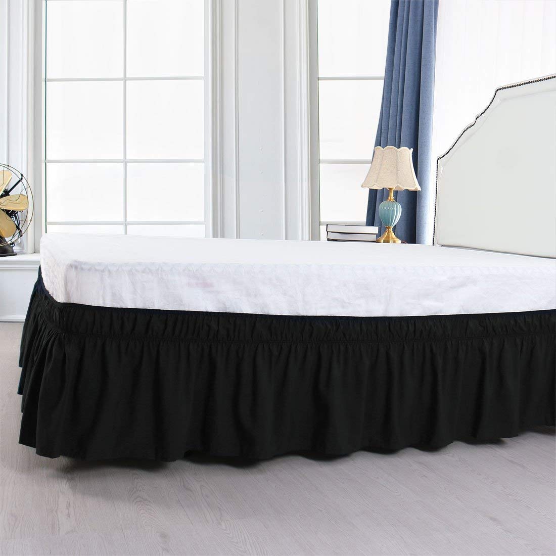 Luxury & Comfort linens Egyptian Cotton 600 Tc Bed Skirt Wrap Around Three Fabric Sides Elastic Dust Ruffle, Easy Fit Wrinkle - with 12 Inch Drop (Navy Blue) (Queen),(80" L X 60�W)-picture-27