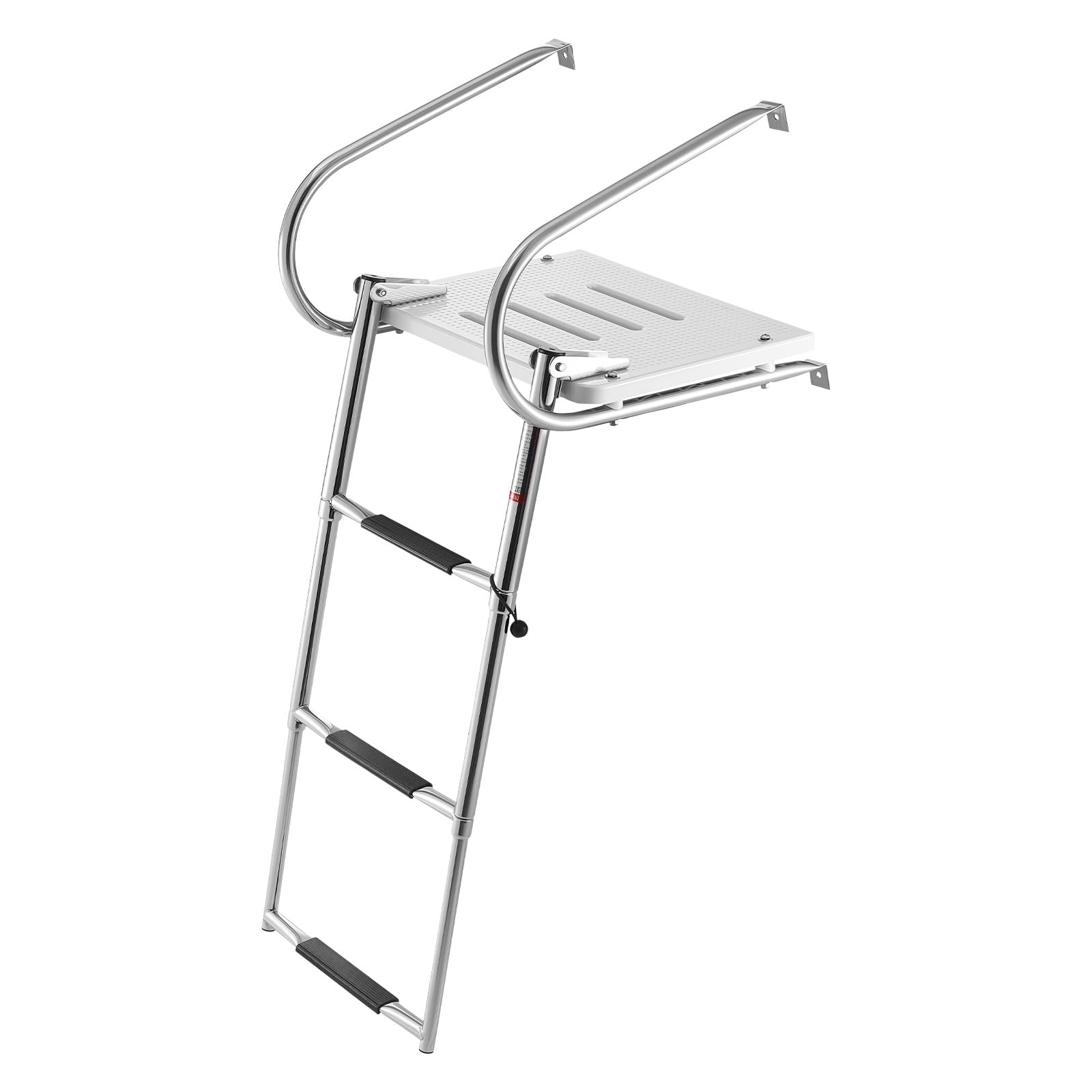 VEVOR Scaletta per Barca in Acciaio Inox, Scaletta Telescopica Pieghevole a 3 Gradini, con Piattaforma e Corrimano, Portata Fino a 181 kg, Gradini Ampi e Antiscivolo, per Fuoribordo, Yacht e Pontoni