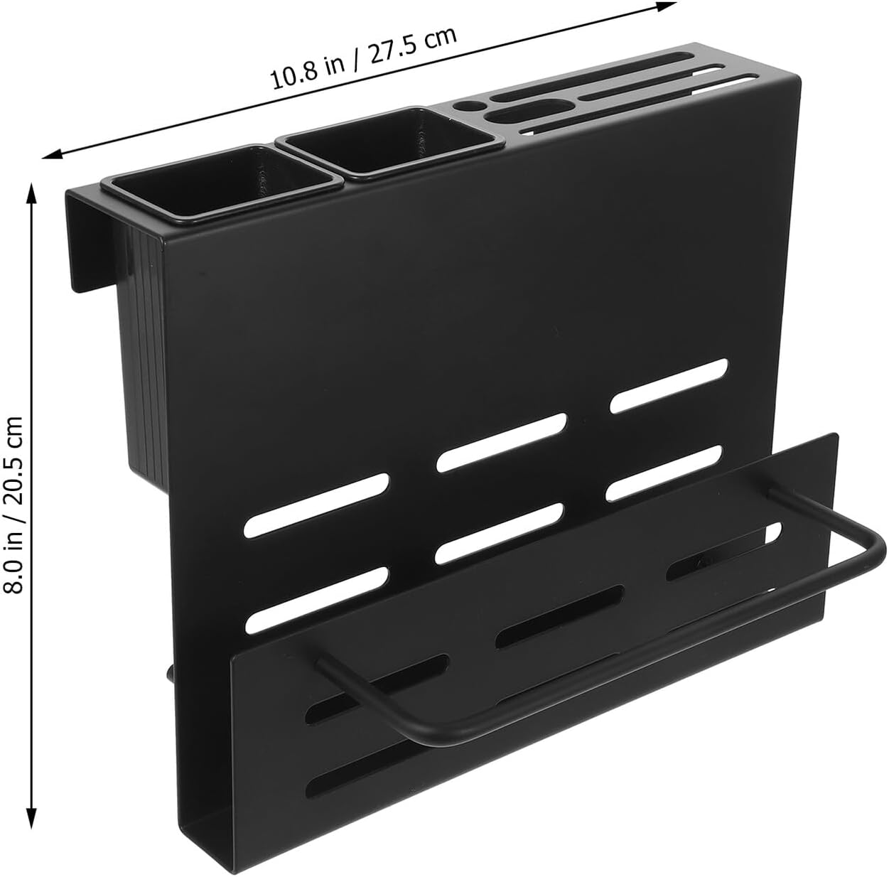 NUOBESTY Wall Mounted Kitchen Knife Rack and Cutting Board Organizer with Dual Cup Utensil Holder, Black Multifunctional Cutlery Storage for Home Cooking and Chopstick Storage