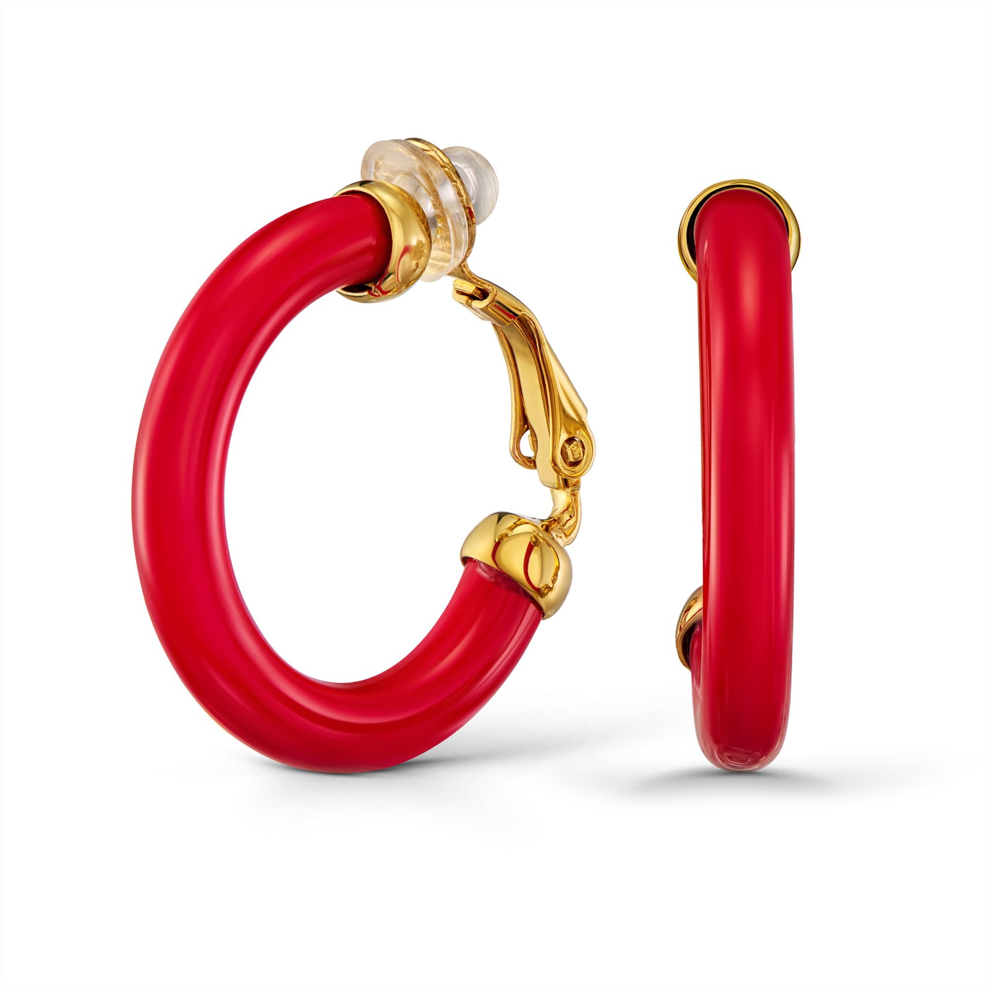 Traveller Ohrclip Creolen - Damen - Ø 25mm - Resin Rot - 22kt vergoldet - 157716