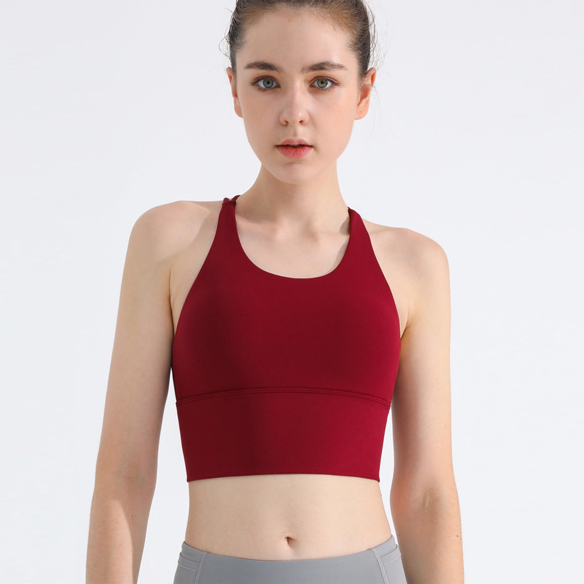 Reggiseno sportivo da donna con spalline incrociate sulla schiena reggiseni da yoga imbottito longline allenamento palestra canotta