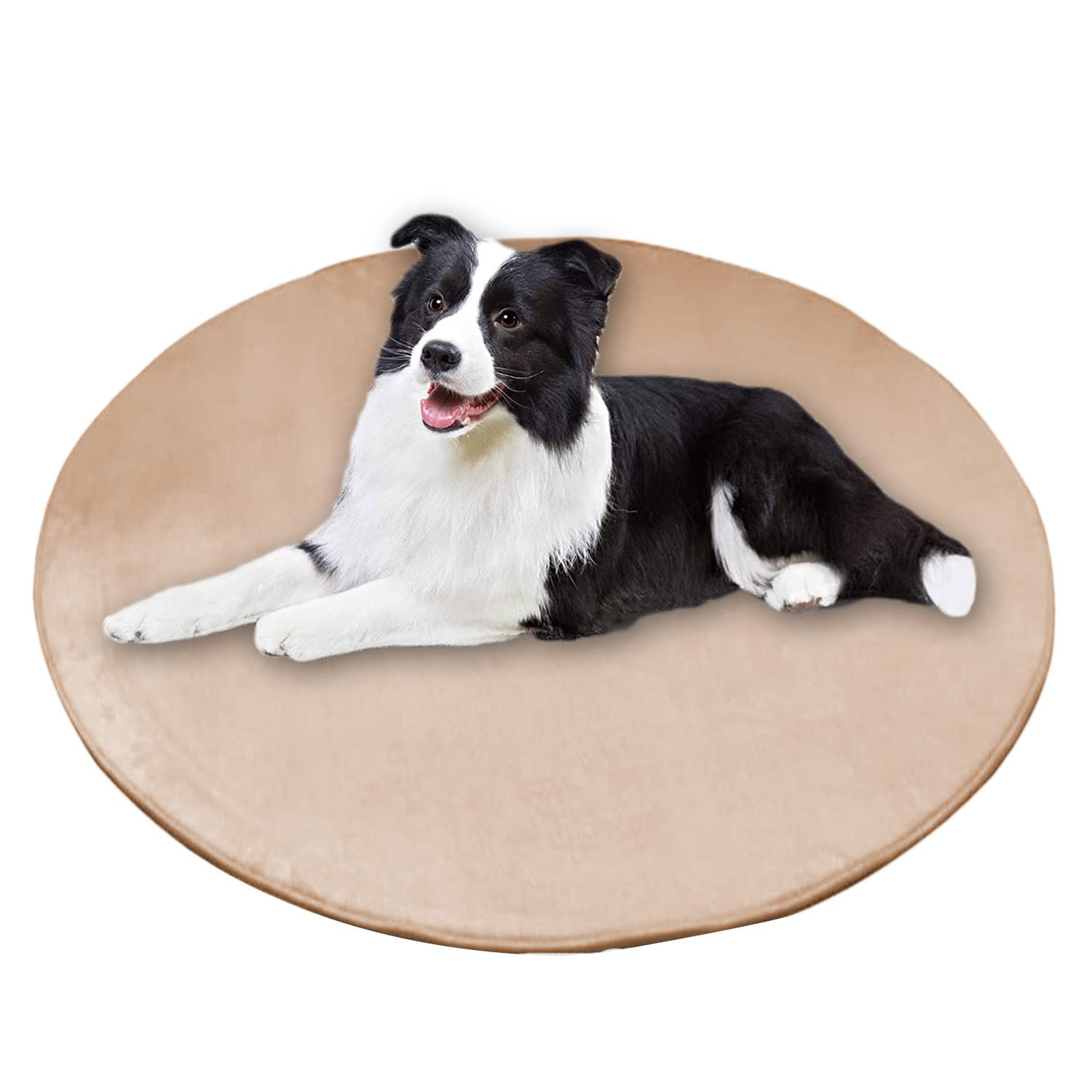 Waigg Kii Dog Bed Round Pet Mat,Coral Velvet Soft Anti-Slip Dog Cushion,Anti-Anxiety Large Dog Mattress for Small Medium Large Cats Dogs (Round 100cm,Beige)
