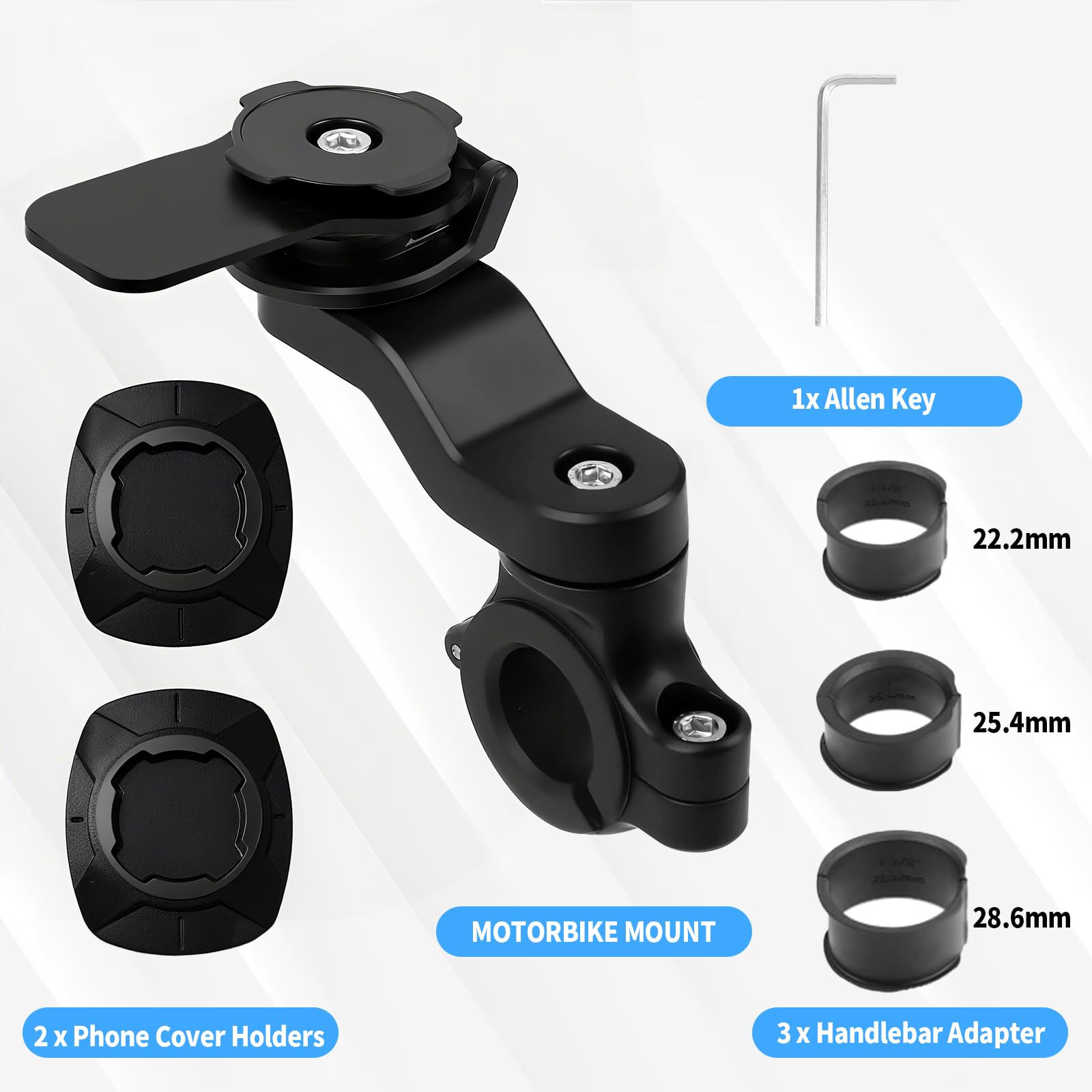 Porta Cellulare Bici Universale Supporto per Bicicletta E Moto, Supporto Telefono per MTB, Porta Smartphone Moto, 2 Adesivi per Cover Telefono, per Schermi da 4,7“ a 7,2” di Smartphone （Nero）