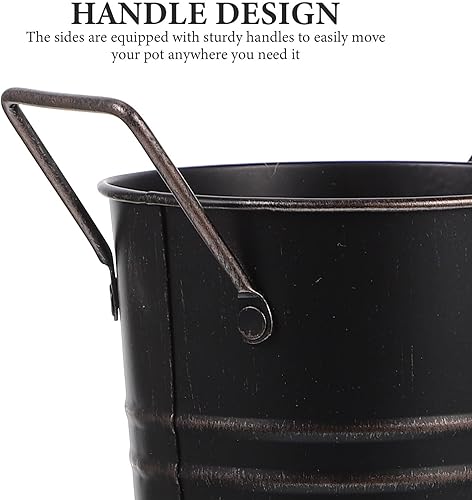 Miniatura 5 de SEWACC Florero de metal galvanizado, estilo retro, de granja, estilo francés, con asa, florero rústico para el hogar, boda (negro)