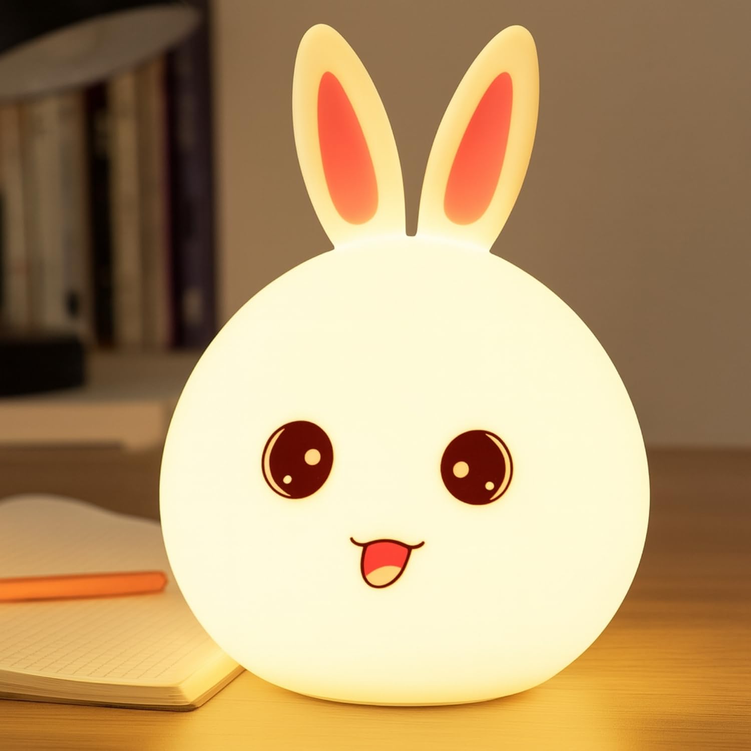 TOYTONIC Silicone Rabbit Night Lamp – Cute LED Animal Light with Touch Sensor & 7-Color Changing, USB Rechargeable Bedside Lamp for Kids Bedroom, Baby Nursery Decor, Birthday & Diwali Gift