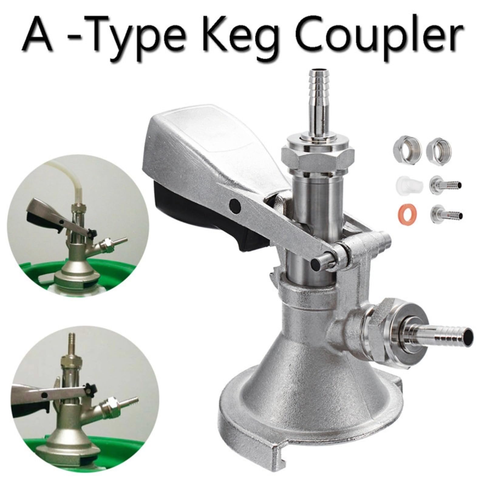 Greensen Coupleur de Fût à Bière, Connecteur en Acier Inoxydable Type A avec Valve de Décharge, Compatible avec Distributeurs de Bière pour Bars, Brasseries et Usage Domestique