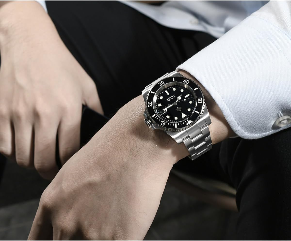 San Martin Diver Ghost Luxury Watch Sapphire Crystal Men Automatic Mechanical Watches Ceramic Bezel 20Bar Luminous dial with Date Window (Blue)