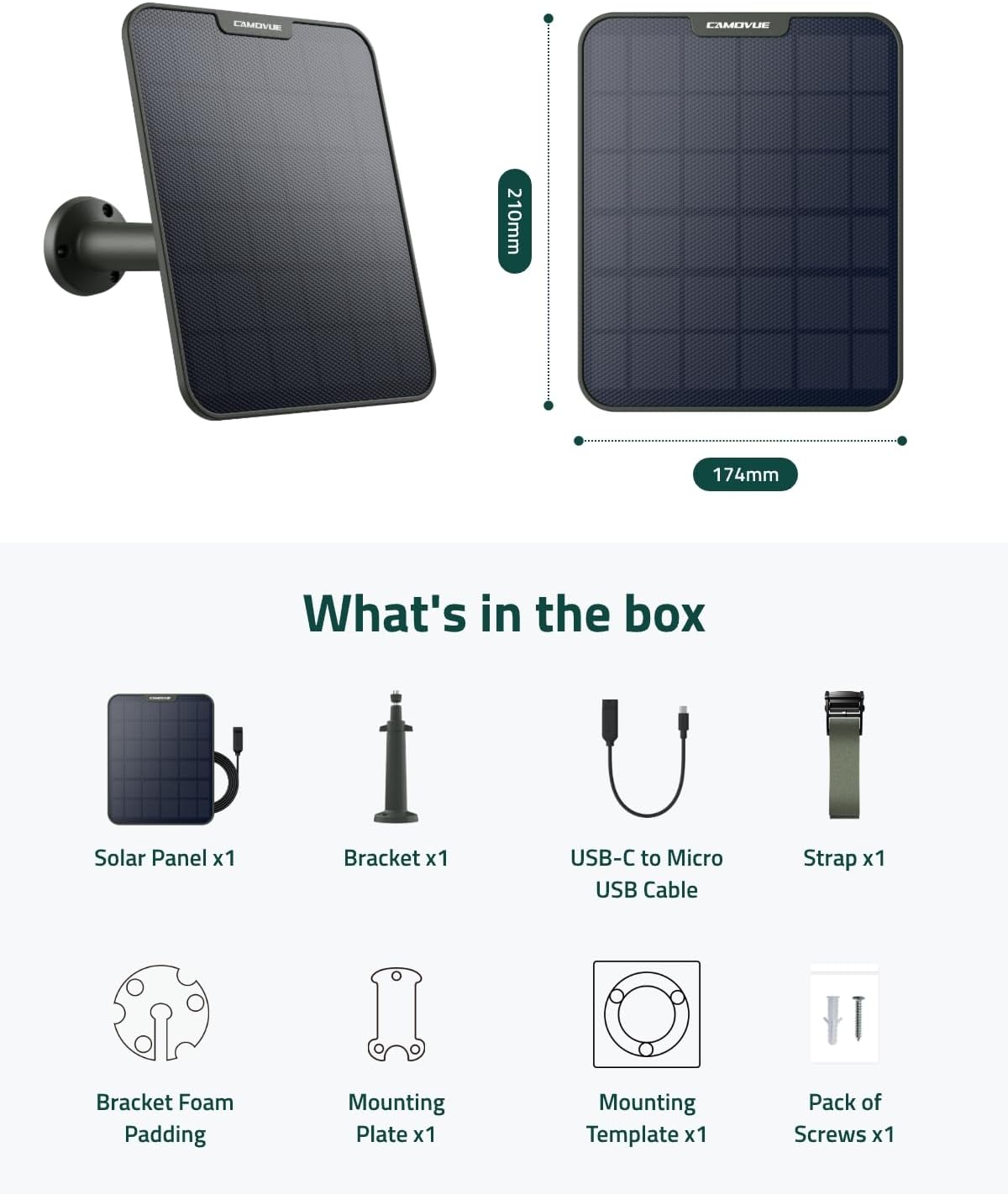Solar Panel SP-10 for Wildlife Trail Camera, 6W Fast Charging for Nonstop Power, Suitable for Outdoors, Flexible Installation, IP65 Weatherproof, Only Compatible with CAMOVUE Talon Pro